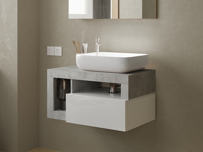 Meuble de salle de bain 1 tiroir 2 niches suspendu Fribourg salle de bain blanc/béton