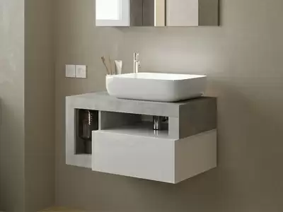 Meuble de salle de bain 1 tiroir 2 niches suspendu