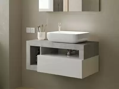 Meuble de salle de bain 1 tiroir 2 niches suspendu