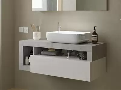 Meuble de salle de bain 1 tiroir 2 niches suspendu Fribourg salle de bain blanc/bton
