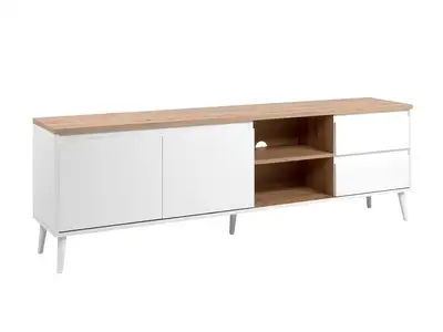 Meuble TV Linz 56A - Décor blanc / chêne artisan - Panneaux de particules - 186 x 59 x 36 cm - Maison