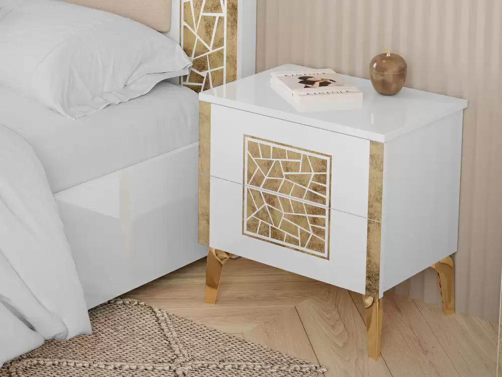 Table de chevet NOVA 56x54 cm blanc/doré
