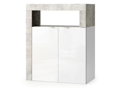 Rangement 2 portes Fribourg meuble d'entrée blanc brillant/béton