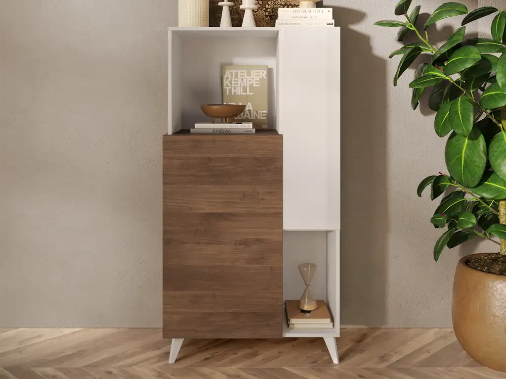 Vitrine Monaco blanc brillant/chene fonc�
