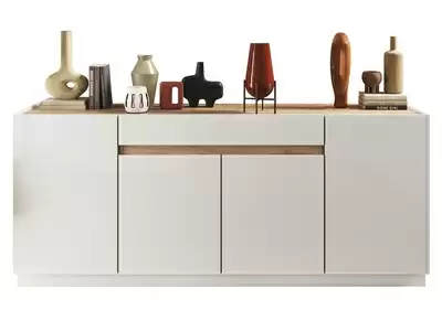 Bahut 4 portes 1 tiroir Fantasy blanc laqu/chene cadiz