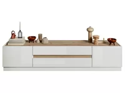 Meuble tv Fantasy blanc laqu/chene cadiz