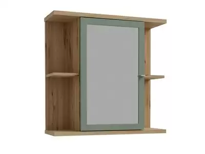 Meuble haut 1 porte avec miroir Champ chene artisan/vert sauge