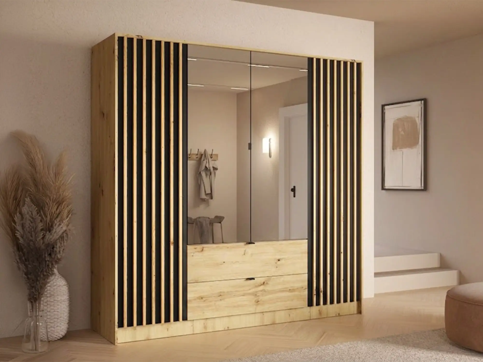 Armoire 4 portes dont 2 miroirs Katania