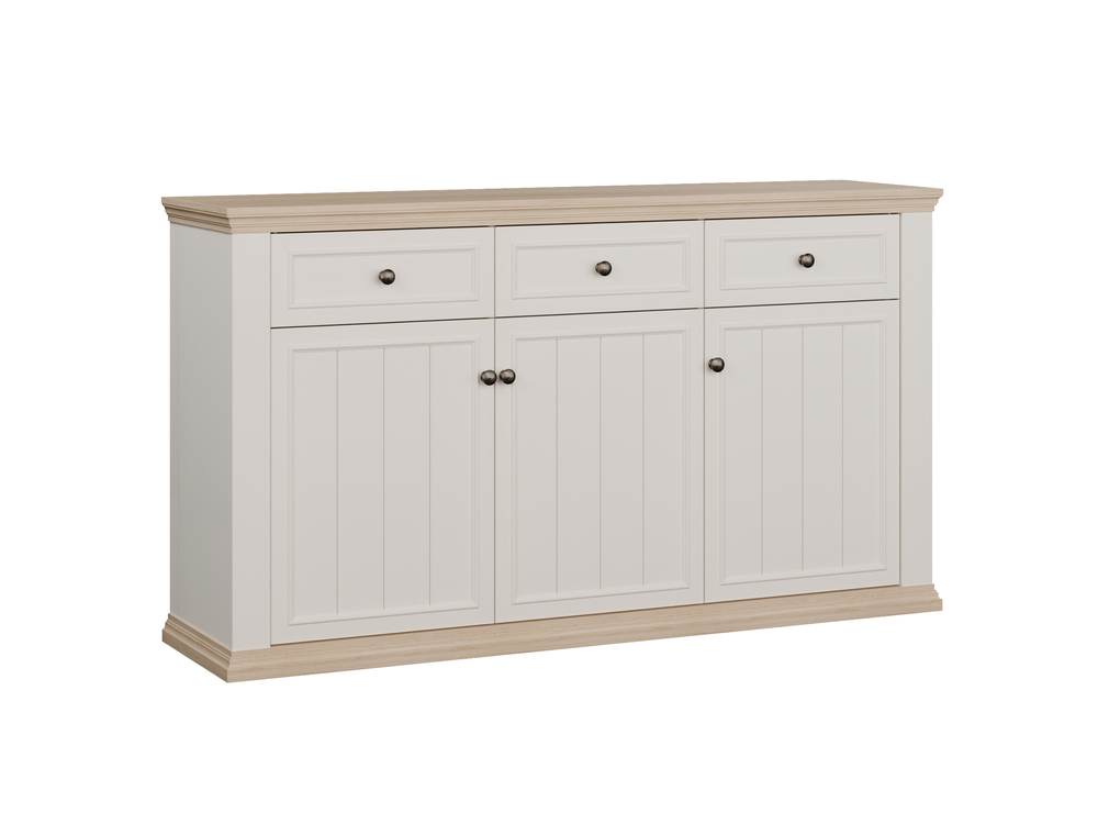 Bahut 3 portes 3 tiroirs Pontypol blanc mat/chene