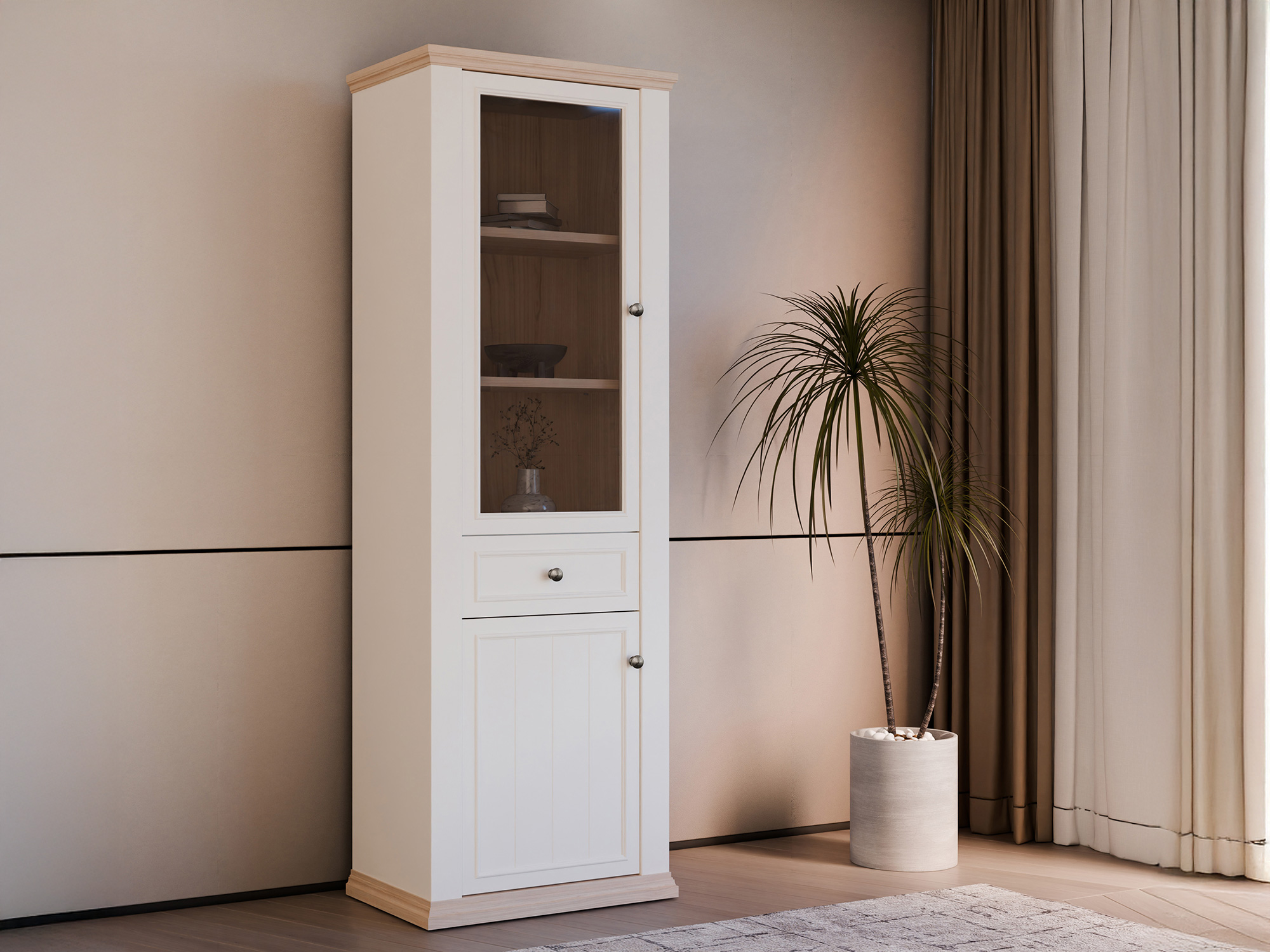 Vitrine 2 portes Pontypol blanc mat/chene