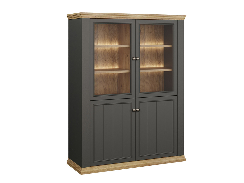 Meuble haut 2 portes vitr�es Pontypol gris/chene