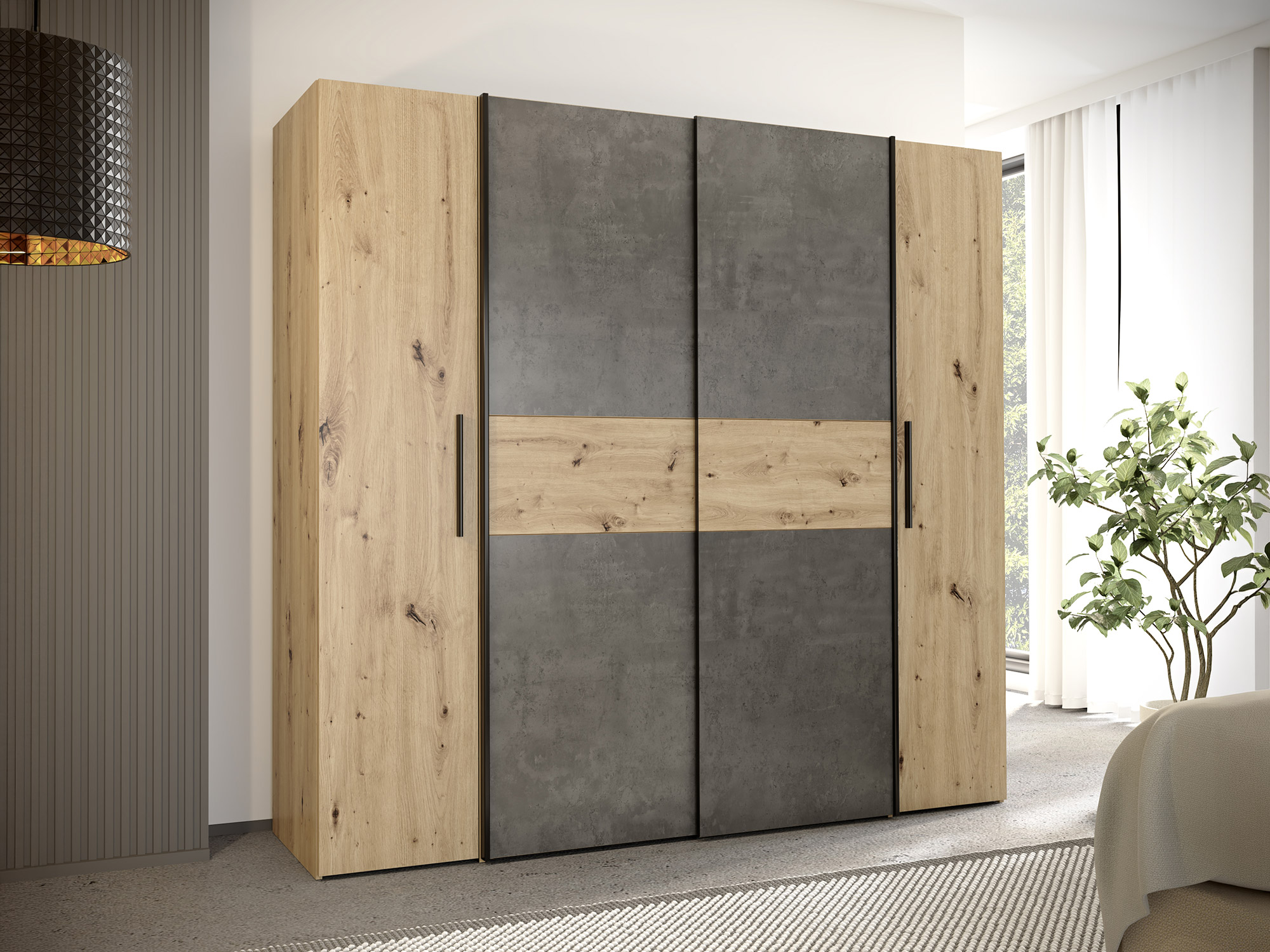 Armoire 2 portes coulissantes+2 portes battantes Kalixtus