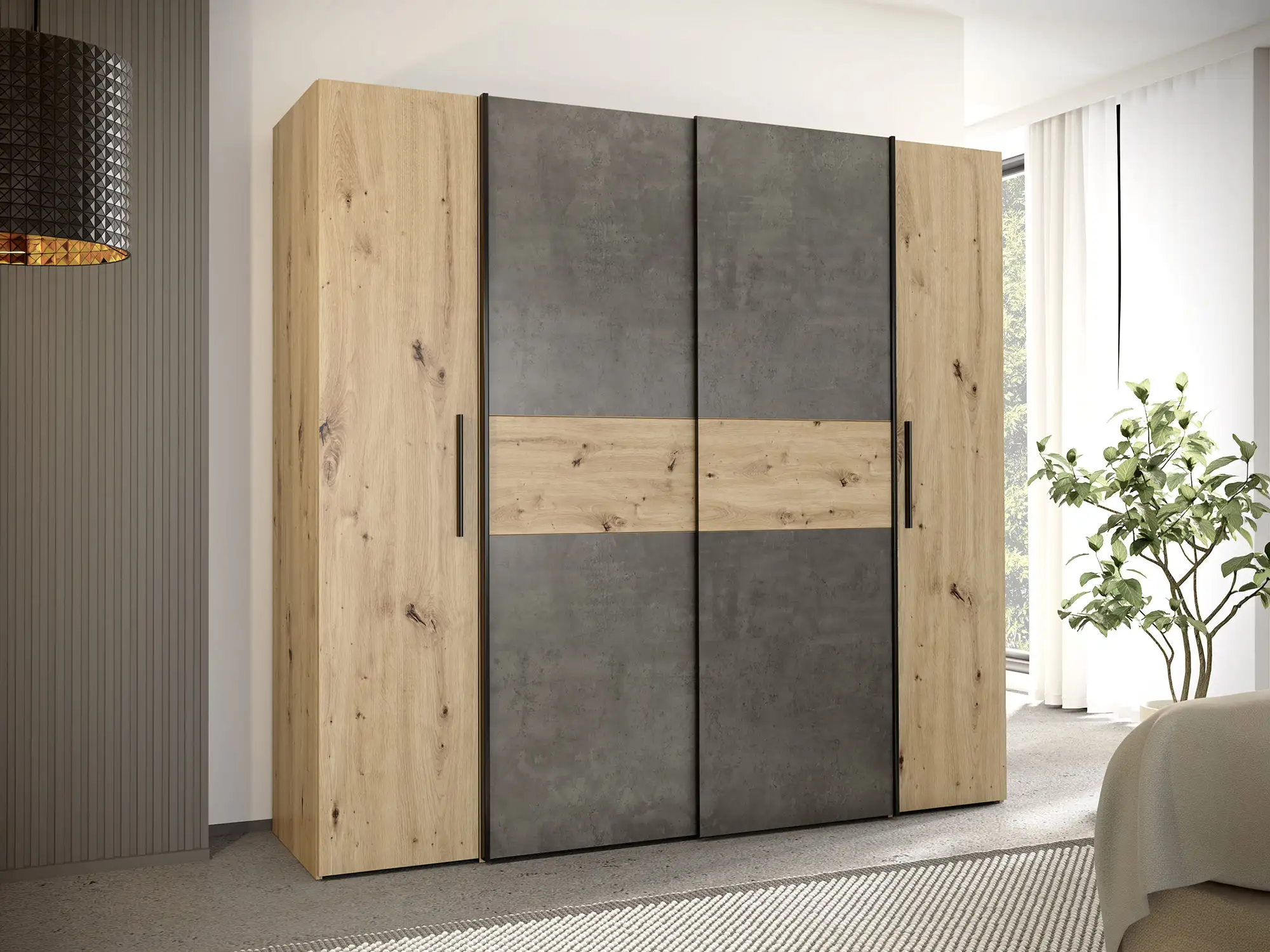 Armoire 2 portes coulissantes+2 portes battantes Kalixtus