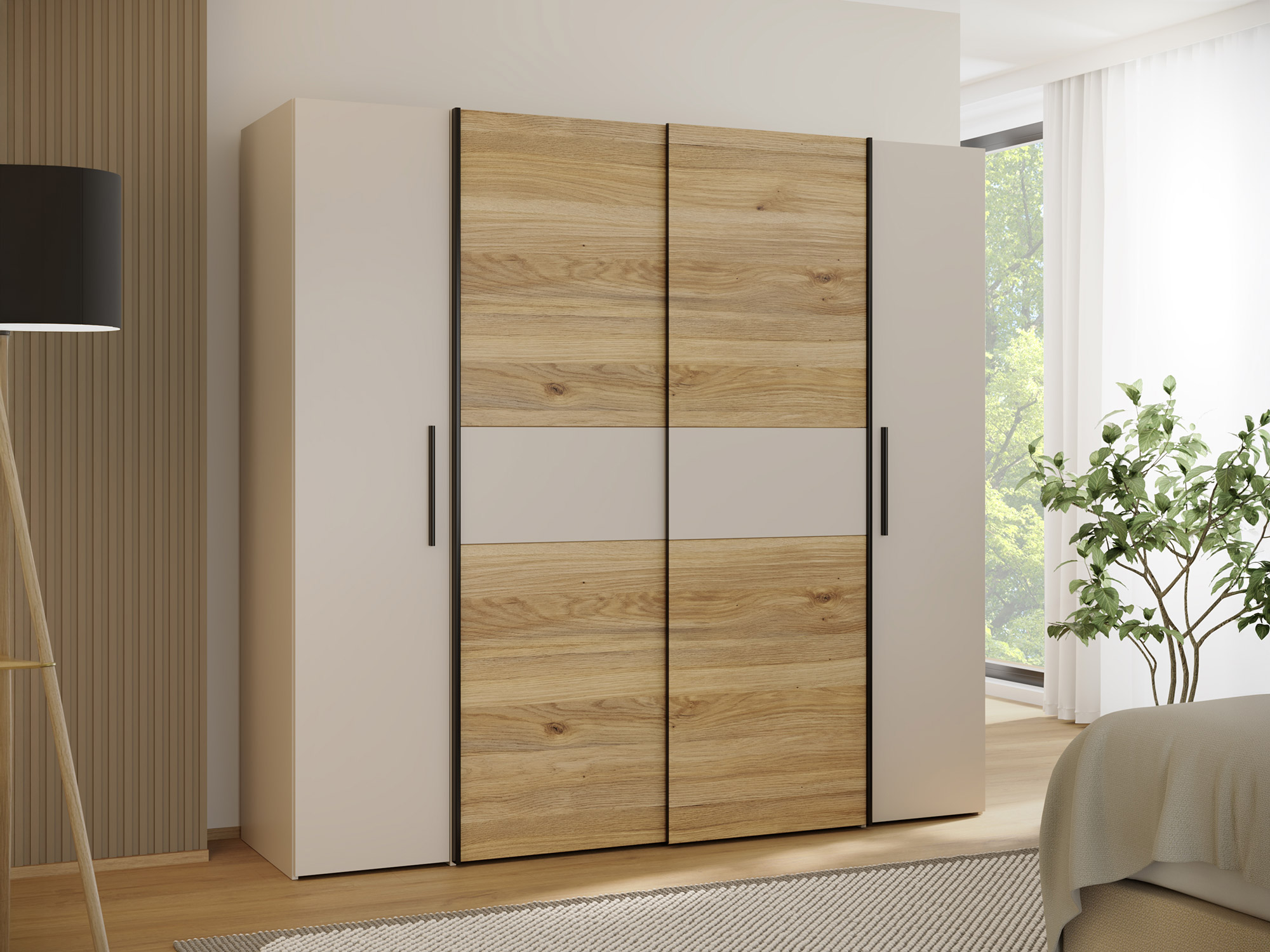 Armoire 2 portes coulissantes+2 portes battantes Kalixtus