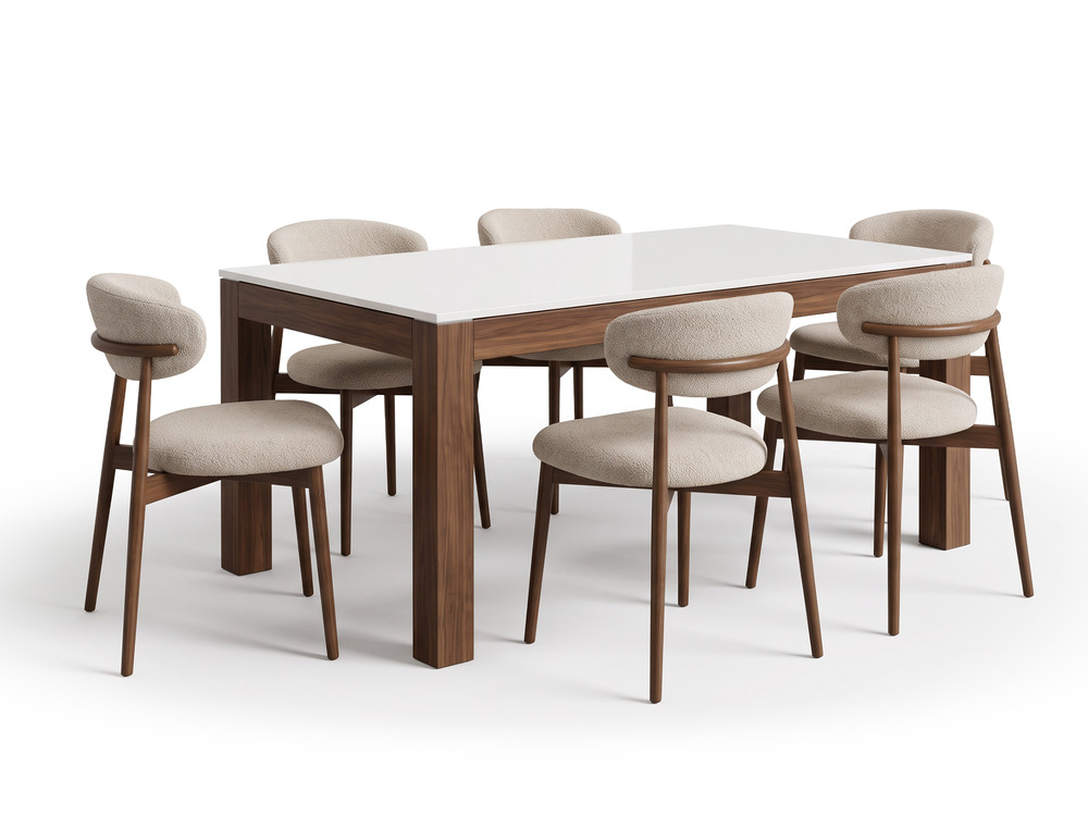 Ensemble table + 6 chaises Saint tropez noyer/blanc brillant