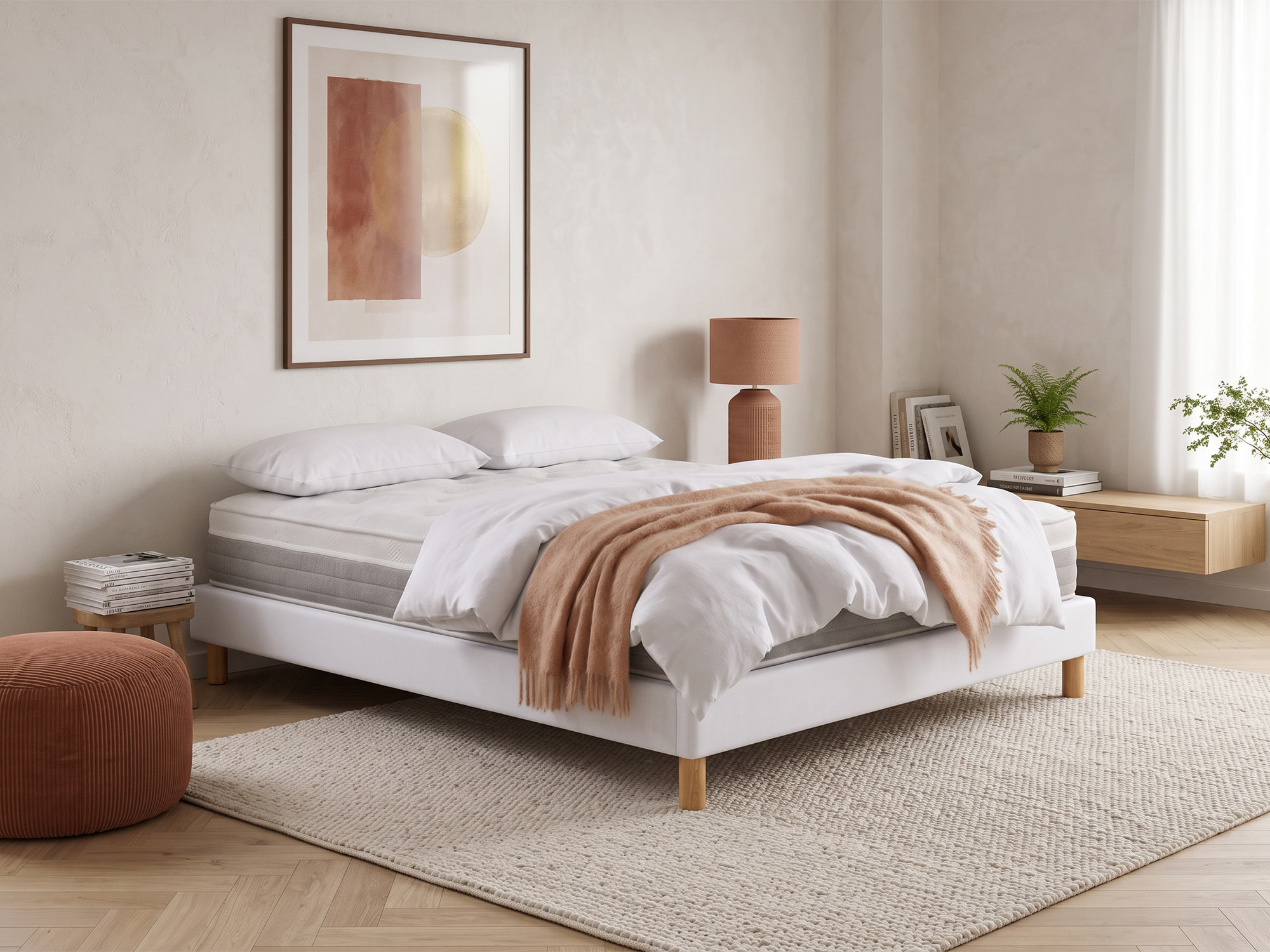 Pack matelas + 2 oreillers + 1 couette + sommier + pieds Maryline