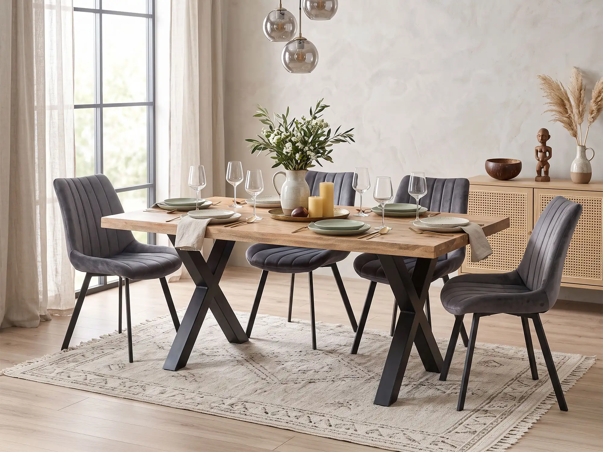 Ensemble table de repas rectangulaire + 4 chaises Semarang
