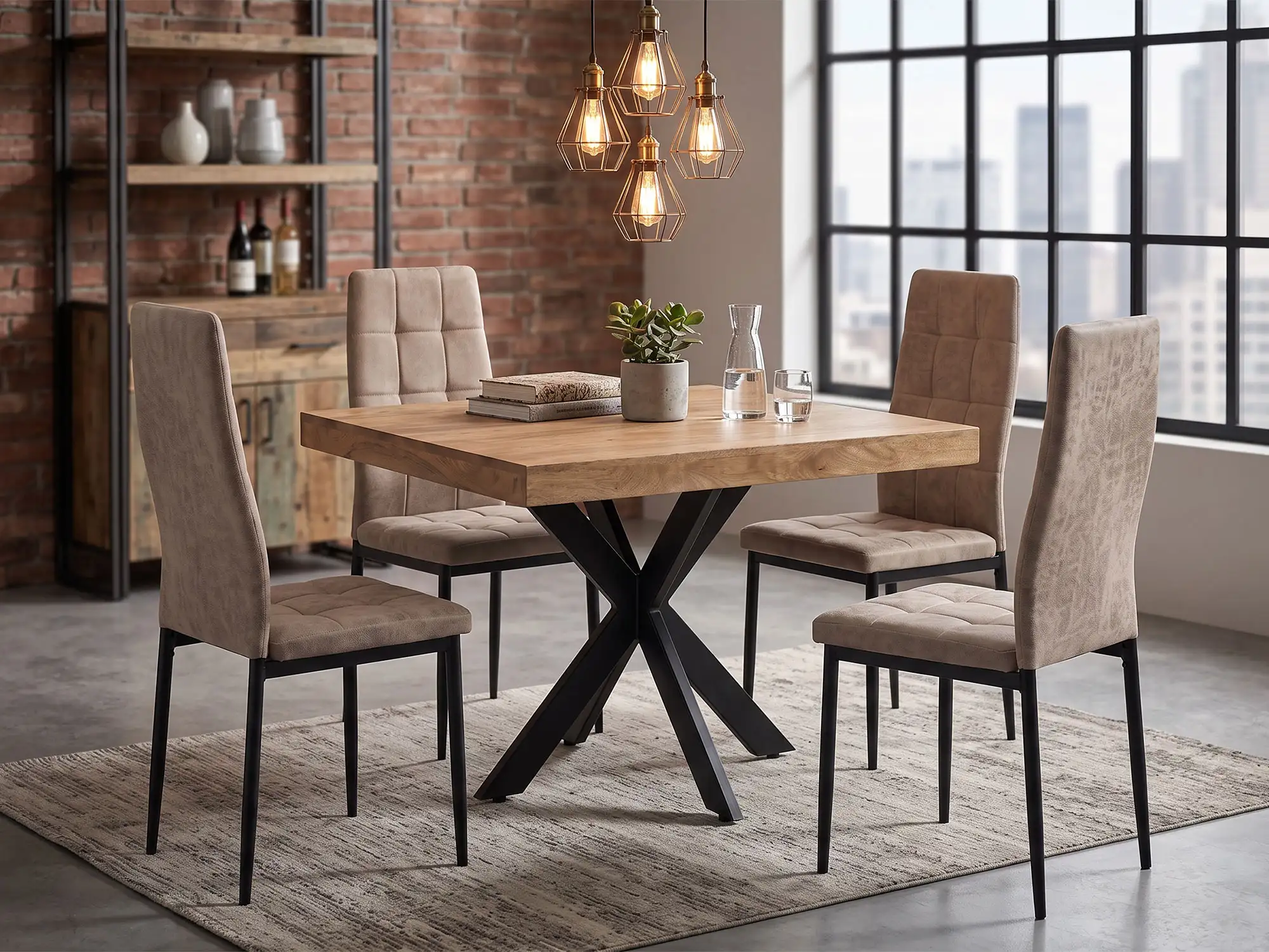 Ensemble table de repas carr�e + 4 chaises Semarang