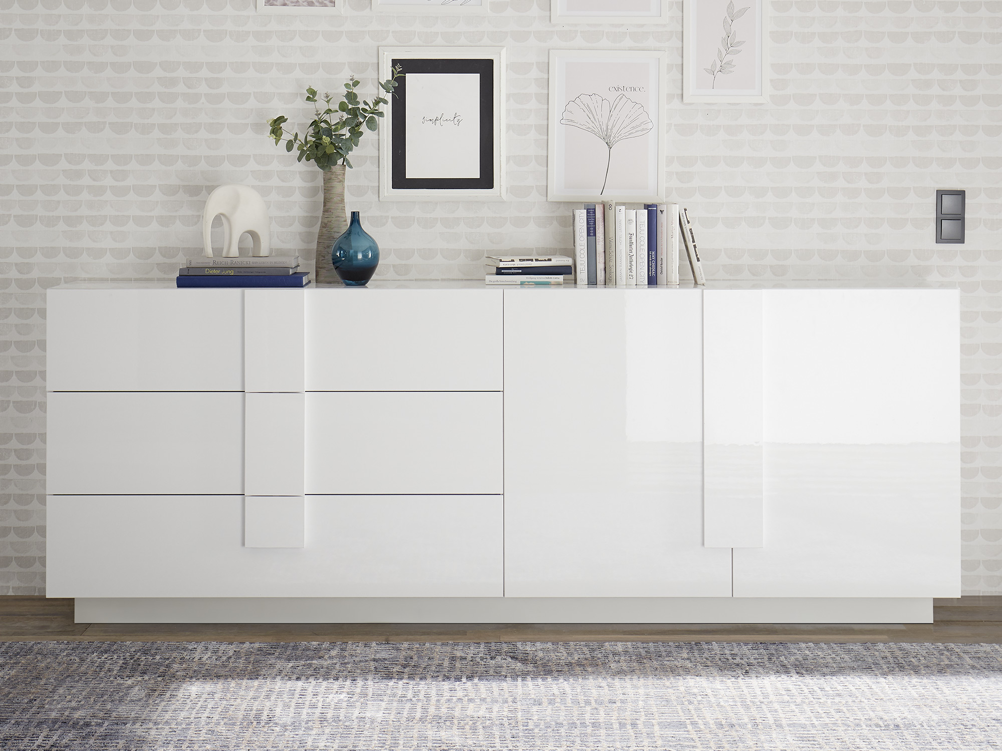 Bahut 2 portes 3 tiroirs Kaspi blanc brillant