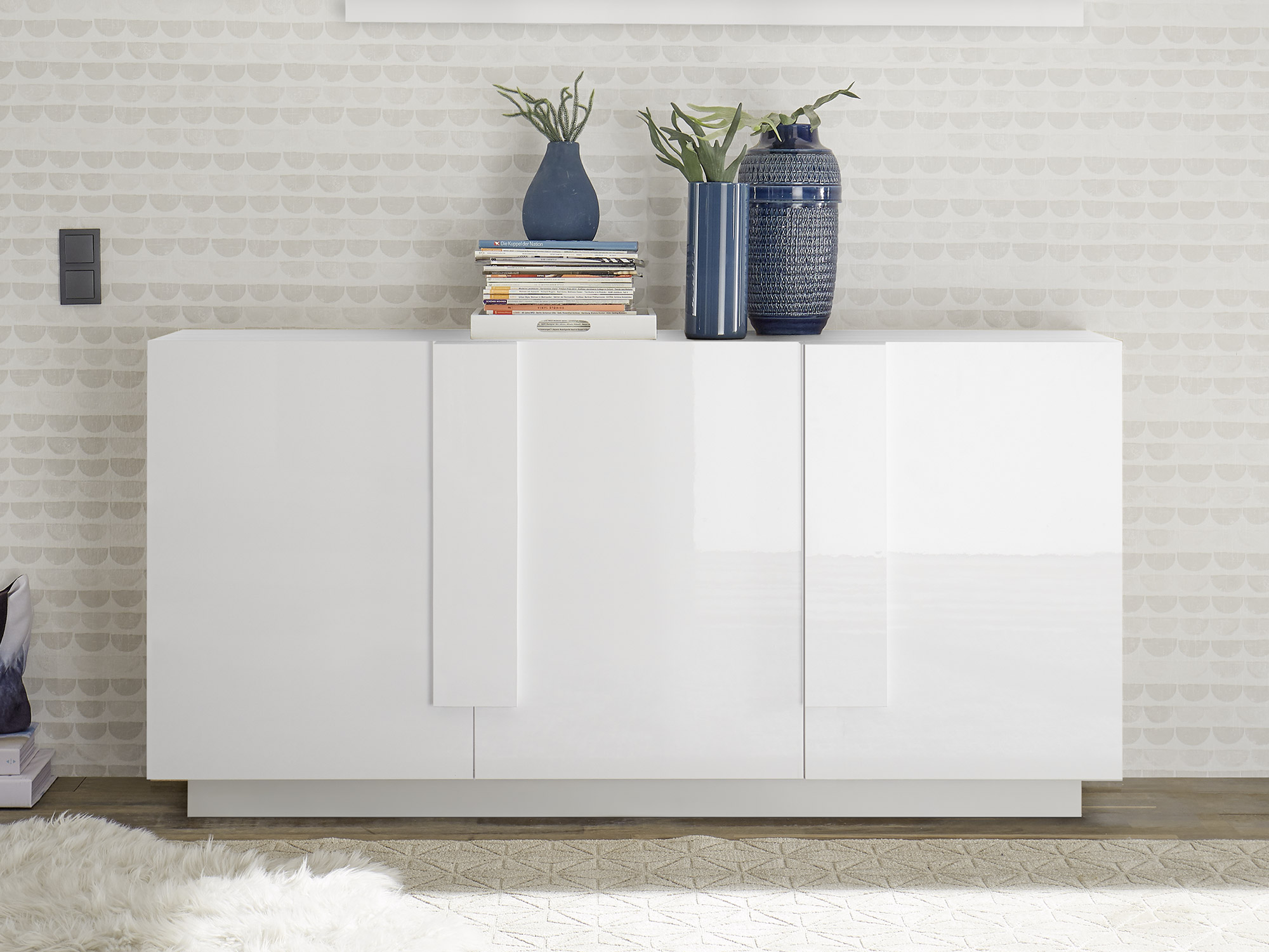Bahut 3 portes Kaspi blanc brillant