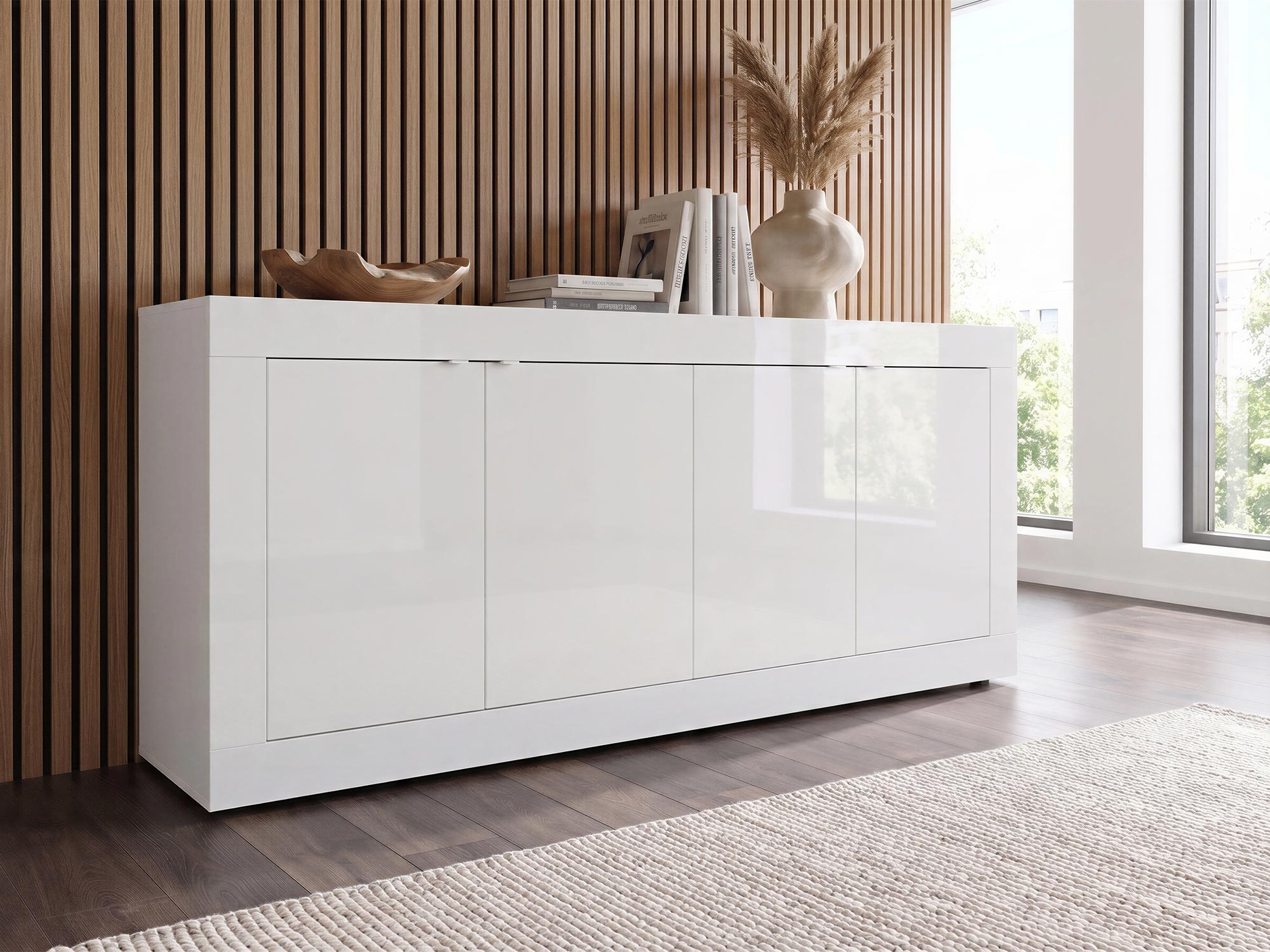 Bahut 4 portes Costa blanc brillant