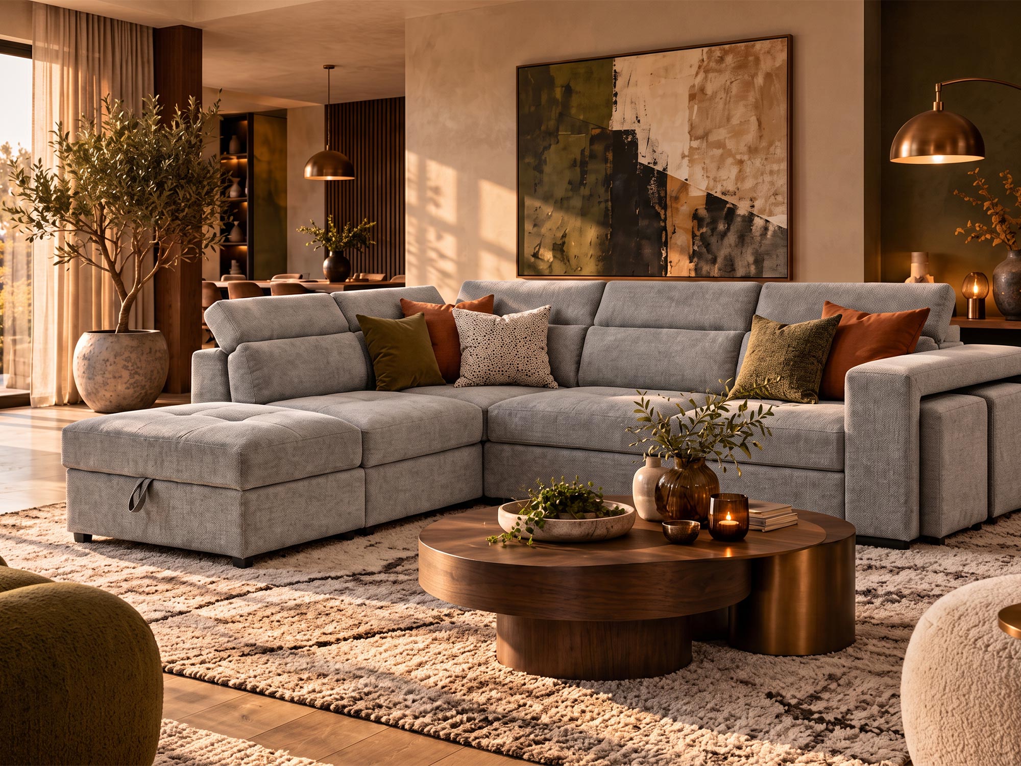 Canap� d'angle convertible et r�versible avec pouf Vento