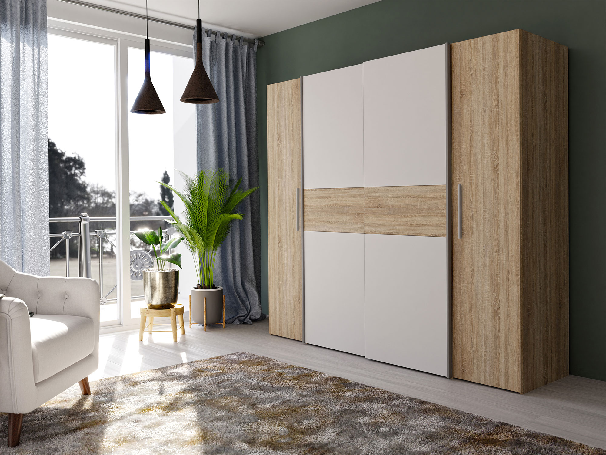 Armoire 2 portes coulissantes+2 portes battantes Kalixtus