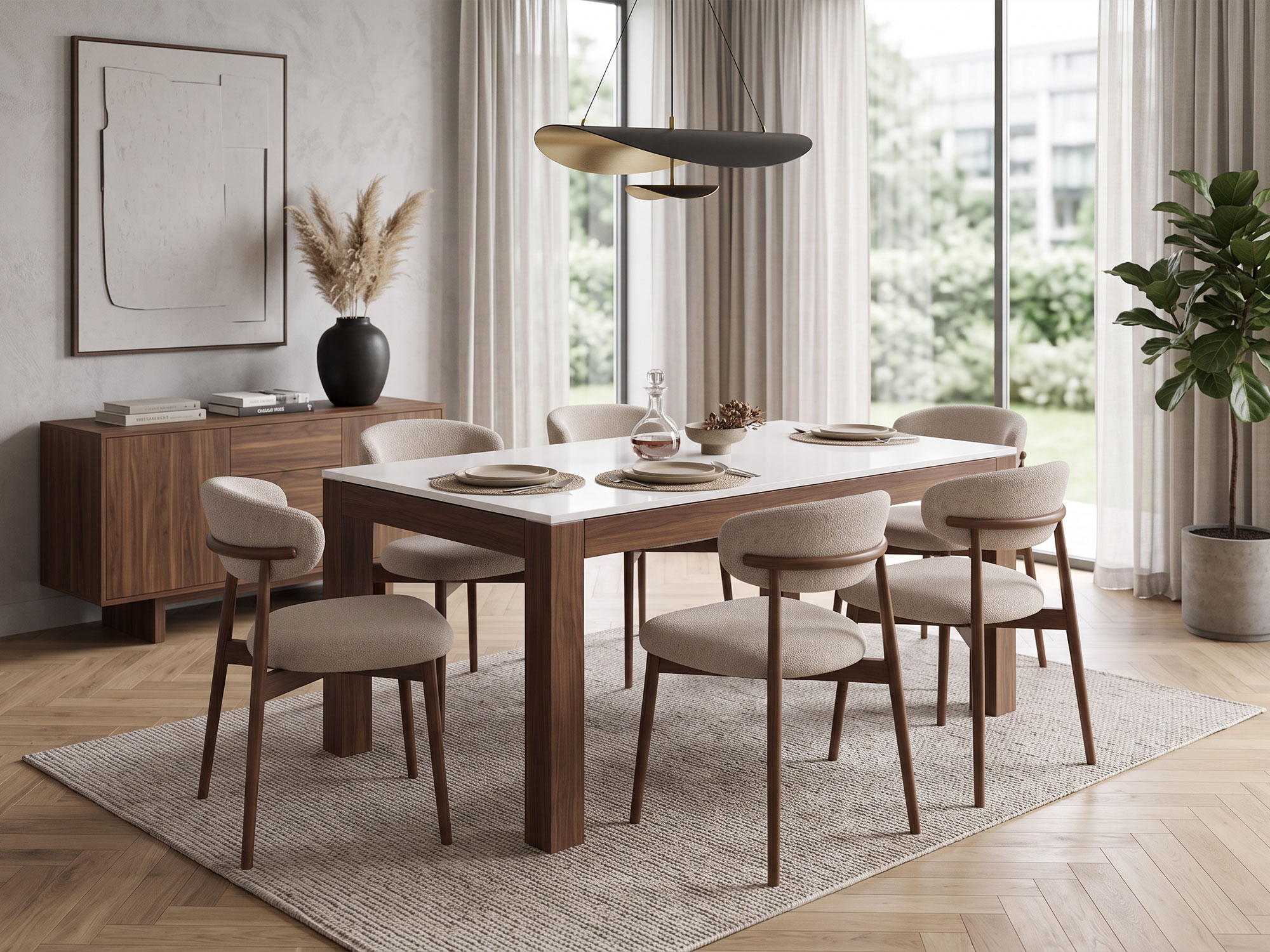 Ensemble table + 6 chaises Saint tropez noyer/blanc brillant