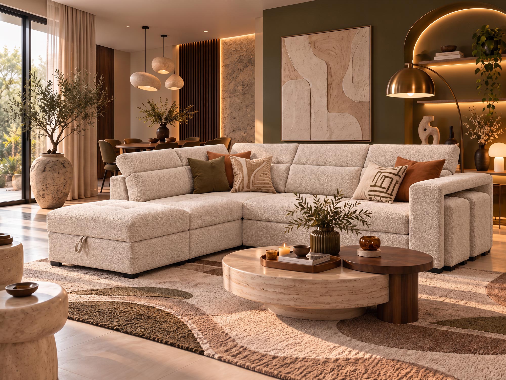 Canap� d'angle convertible et r�versible avec pouf Vento